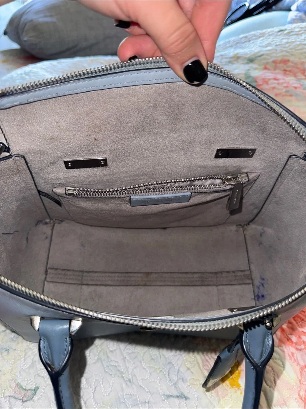 Michael Kors Gray and Cream Leather Satchel with Silver Hardware